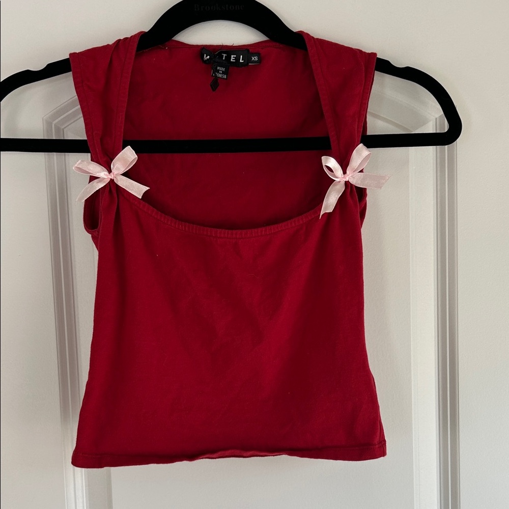Motel Rocks Red Sleeveless Top with Pink Accents Bows